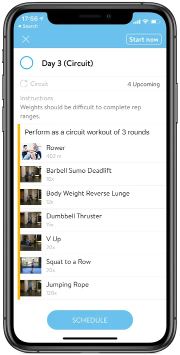 A Rise Train circuit workout in the app