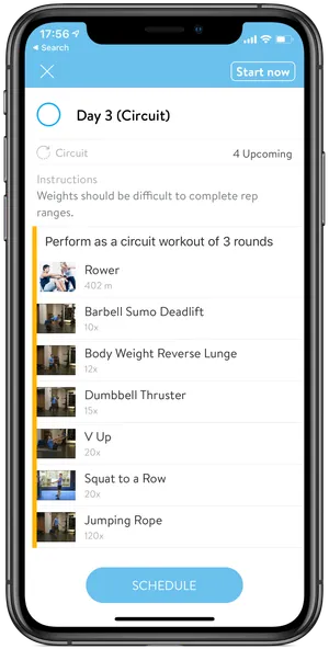 Rise Train app workout screen