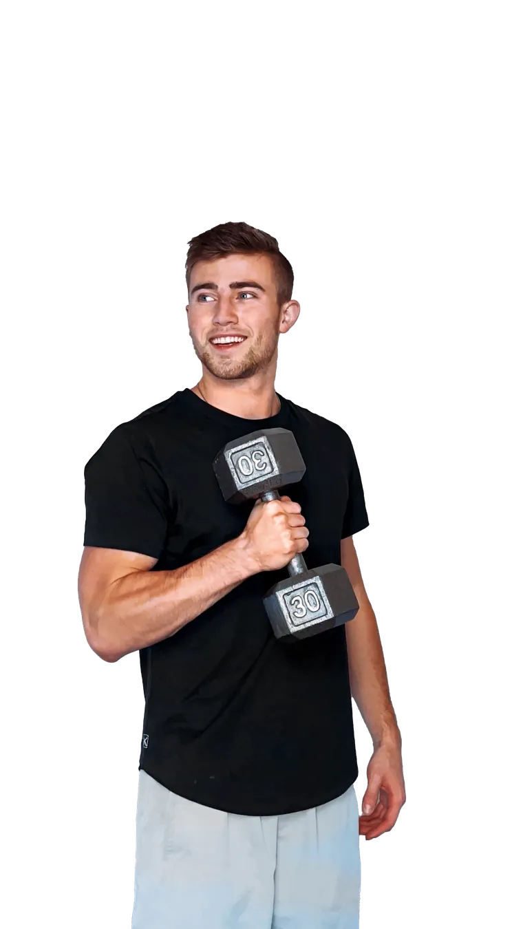 Dr. Devon Hoffman holding a dumbbell